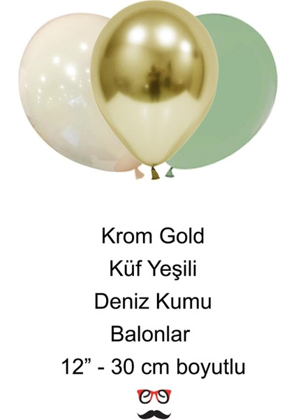 Küf Yeşili Deniz Kumu Krom Gold Konsept Renkler Doğum Günü Balon Zinciri Happy Birthday Bannerlı Mini Balon Zinciri Seti indirimleri
