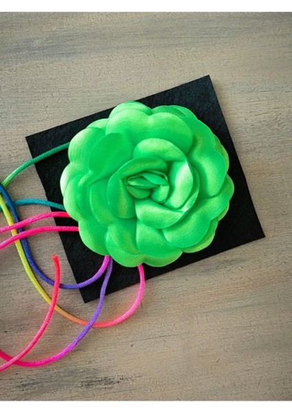 Kolye/choker Kolye/bağcıklı Saten Gül Kolye (Neon Yeşil)