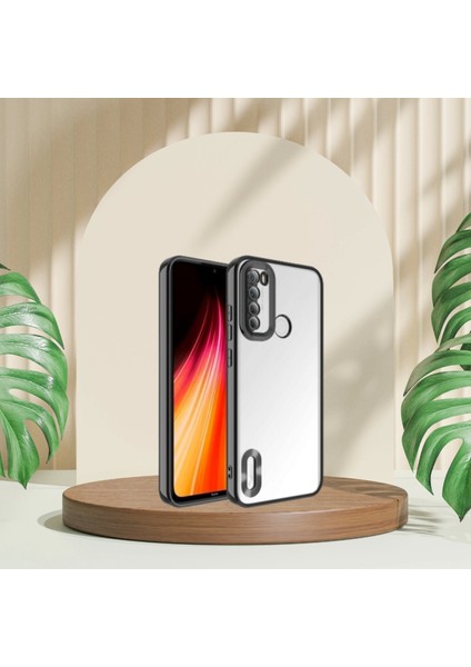 Xiaomi Redmi Note 8 Yanları Renkli Lens Korumalı Logo Gösteren Mega Kılıf Siyah