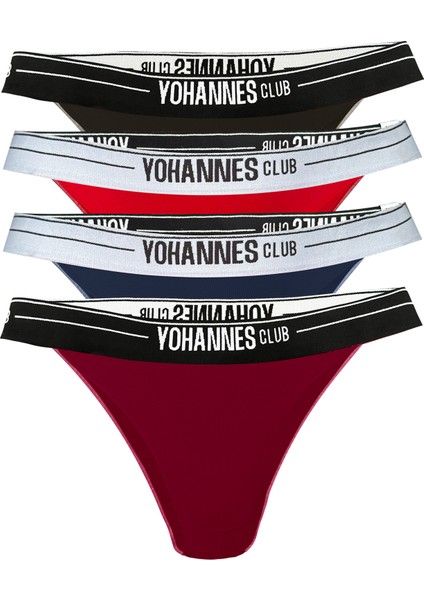 Yohannes Club Yohannesclub, Kadın, Lastik Bantlı Brazilian Külot,  4'lü, Kırmızı, Bordo, Lacivert, Siyah