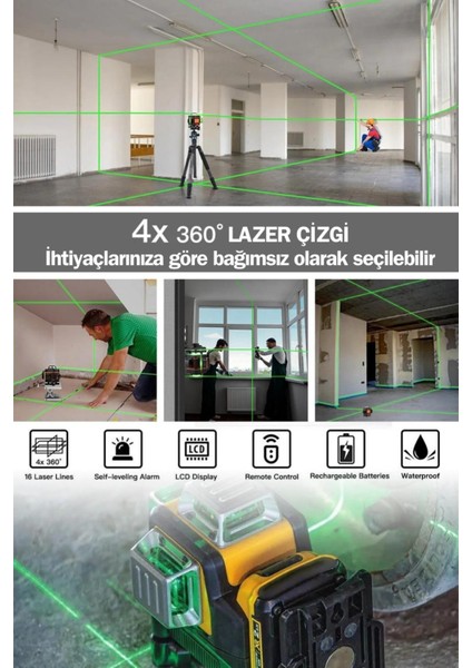 Çizgi Hizalama 360° 12 Köşe Otomatik Hizalamalı Lazer Metre Hizalama Yeşil Çizgili Lazer Hizalama T