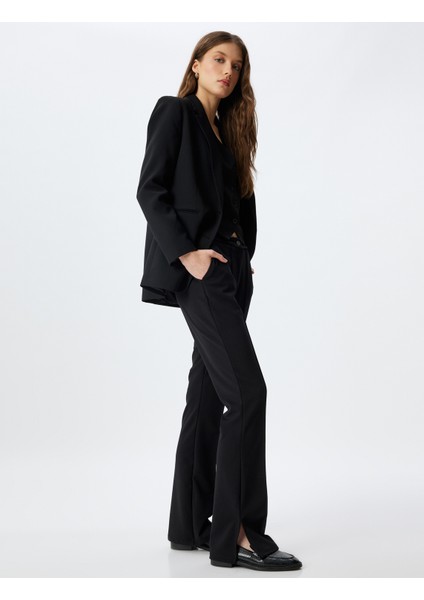 Yırtmaç Detaylı Kumaş Pantolon Cepli Standart Bel