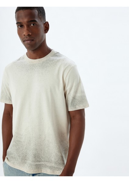 Bisiklet Yaka Tişört Baskılı Kısa Kollu Pamuklu