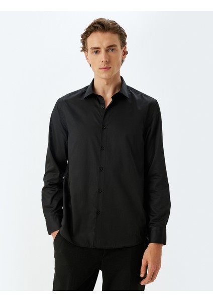 Slim Fit Gömlek Uzun Kollu Yarım Italyan Yaka Pamuklu modelleri