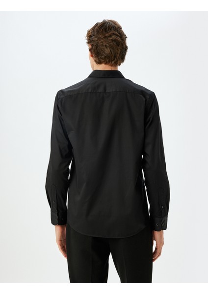 Slim Fit Gömlek Uzun Kollu Yarım Italyan Yaka Pamuklu fırsatları