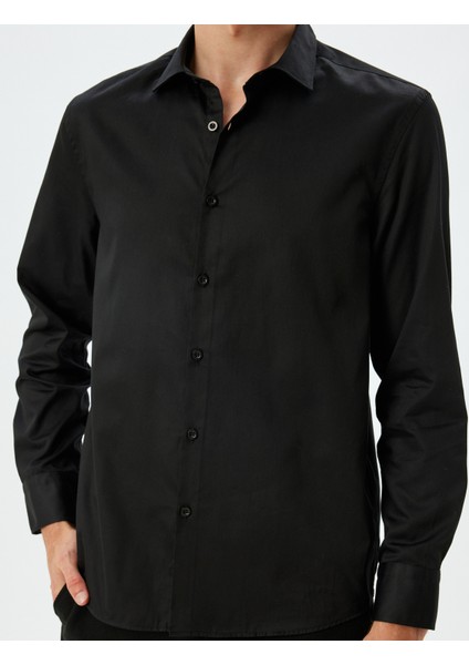 Slim Fit Gömlek Uzun Kollu Yarım Italyan Yaka Pamuklu indirimleri