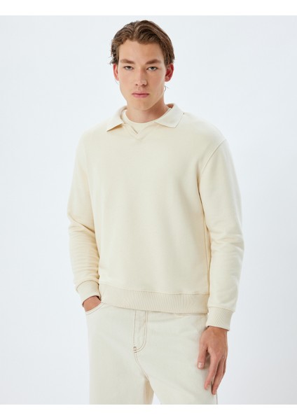 Polo Yaka Sweatshirt Basic Uzun Kollu Pamuklu