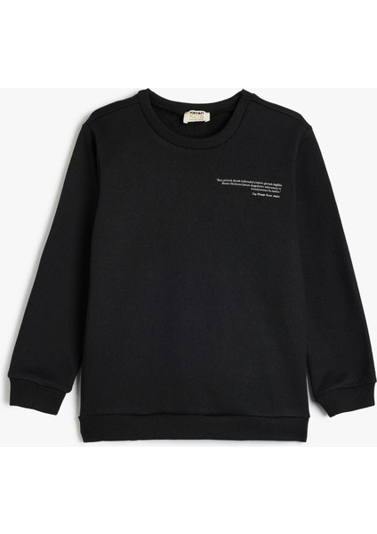 Sweatshirt Slogan Baskılı Bisiklet Yaka Uzun Kollu