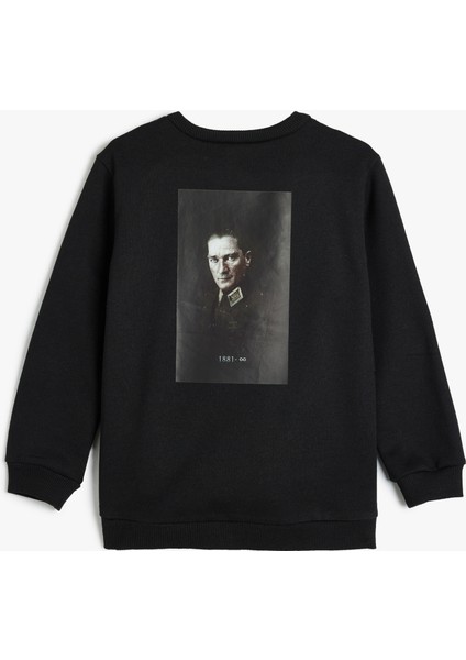 Sweatshirt Slogan Baskılı Bisiklet Yaka Uzun Kollu