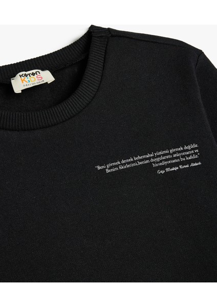 Sweatshirt Slogan Baskılı Bisiklet Yaka Uzun Kollu
