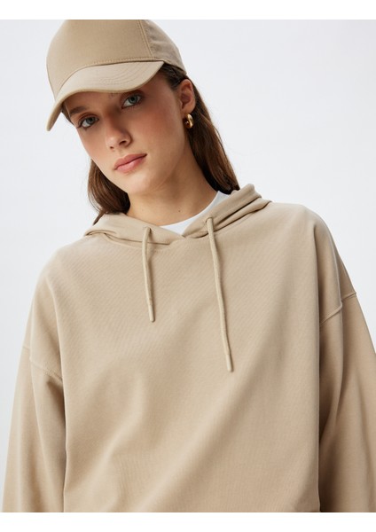 Kapşonlu Sweatshirt Basic Uzun Kollu Üç Iplik Pamuklu