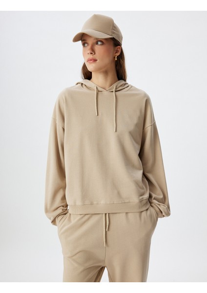 Kapşonlu Sweatshirt Basic Uzun Kollu Üç Iplik Pamuklu modelleri
