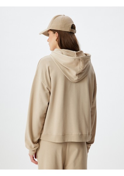 Kapşonlu Sweatshirt Basic Uzun Kollu Üç Iplik Pamuklu fırsatları