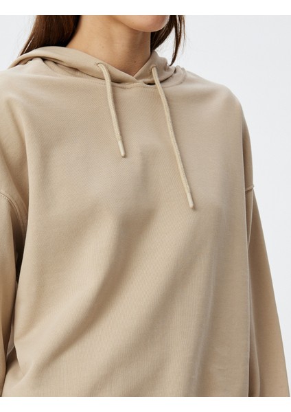 Kapşonlu Sweatshirt Basic Uzun Kollu Üç Iplik Pamuklu indirimleri