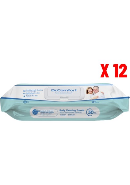 Dr Comfort Vucüt Temizleme Havlusu 50'Li X 12 Paket