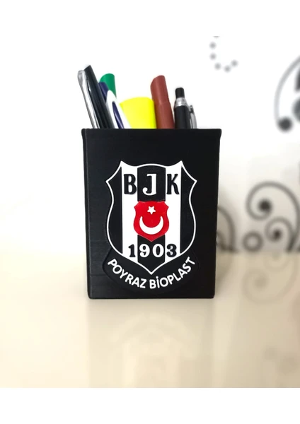 Poyraz Bioplast Kişiye Özel - Beşiktaş Logo Kabartmalı Masaüstü Kalemlik