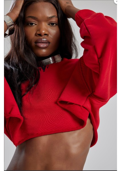 Alejandro Kırmızı Crop Sweatshirt