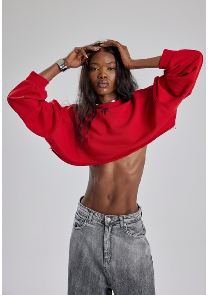 Alejandro Kırmızı Crop Sweatshirt