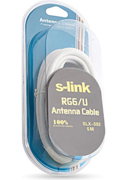 S-Lınk SLX-592 F Konnektörlü 5 Metre Hazır Rg6/u Anten Kablosu Blisterli (4434)