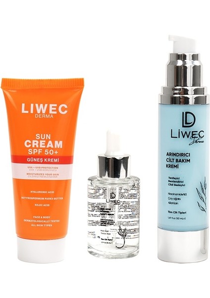 3'lü Set - Arındırıcı Cilt Bakım Krem - Leke Akne Karşıtı Serum - Güneş Kremi Spf 50 fiyatları