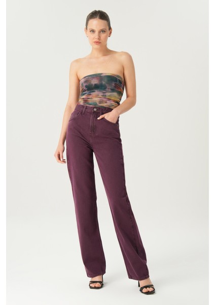 Diana Mürdüm Yüksel Bel Patı Fermuarlı Dad Straight Fit Pantolon C 4517-113