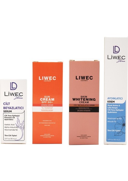 4'lü Set - Aydınlatıcı Krem - Whitening Cream - Cilt Serumu - Güneş Kremi