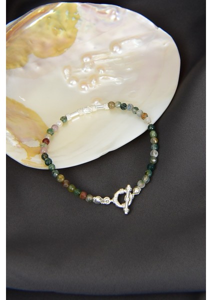 Hint Akik Doğal Taş 925 Ayar Gümüş Kapama Bileklik - Ayışığı Koleksiyonu