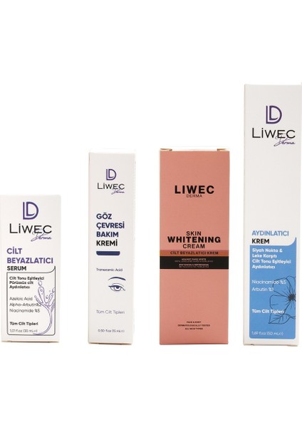 4'lü Set - Aydınlatıcı Krem - Whitening Cream - Cilt Serum - Göz Çevresi Bakım Kremi