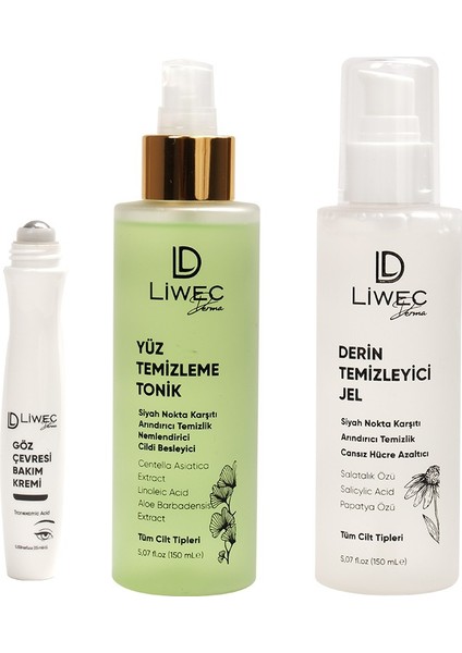 3'lü Set - Derin Temizleyici Jel - Yüz Temizleme Tonik - Göz Çevresi Bakım Kremi