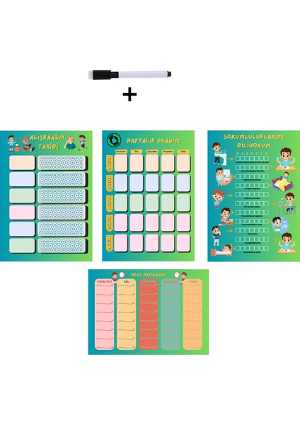 Çocuklar Için Planlayıcı Set - Mavi (Alışkanlık Takibi, Haftalık Planlayıcı, Sorumluluk Takibi, Ders Programı)