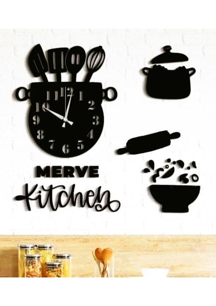 Mutfak Duvar Saati ve Duvar Dekor Kombini Kişiye Özel