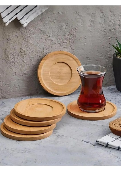 Home 6ADET Bambu Çay Tabağı, Çay Bardağı Altlığı, Estetik Sunum Sunumluk, Doğal Malzeme, Çevre Dostu ve Şık Tasarım (Yuvarlak)
