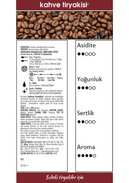 Sumatra Çekirdek Kahve (Single Origin) 250 gr