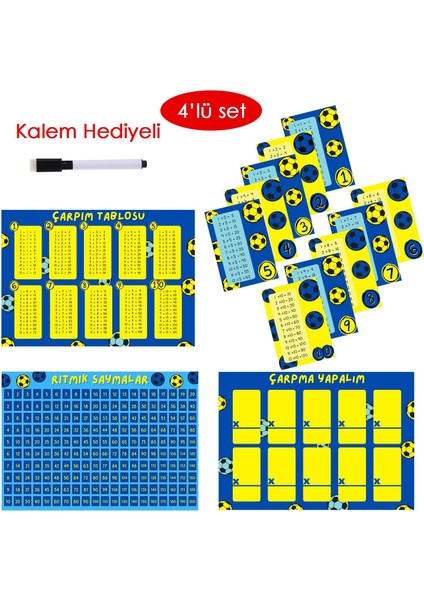 4'lü Çarpım Tablosu Seti - Kalem Hediyeli (Taraftar Sarı Lacivert)