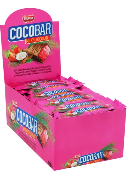 Sütlü Çikolata Kaplamalı Çilek Aromalı Hindistan Cevizi Dolgulu Bar - 12 Gr. 48 Adet (1 Kutu)