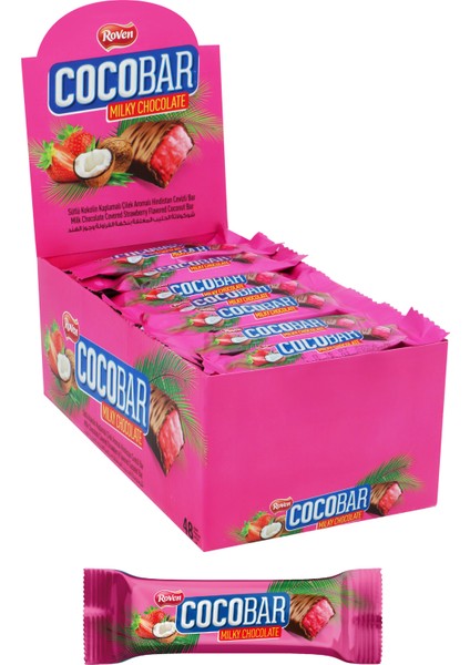 Sütlü Çikolata Kaplamalı Çilek Aromalı Hindistan Cevizi Dolgulu Bar - 12 Gr. 48 Adet (1 Kutu)