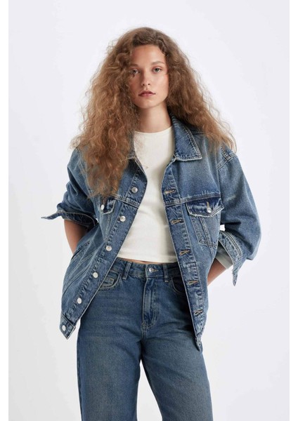 Oversize Geniş Kalıp Düğmeli Denim Ceket D4171AX24WN fırsatları