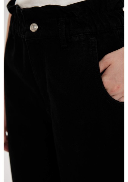 Paperbag Beli Lastikli Kısa Paça Bilek Boy Jean Pantolon D4309AX24AU