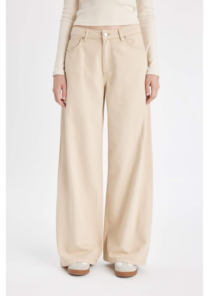 Gabardin Bej Pantolon Wide Leg Geniş Bol Paça Normal Bel Basic Düz D3766AX24AU fırsatları