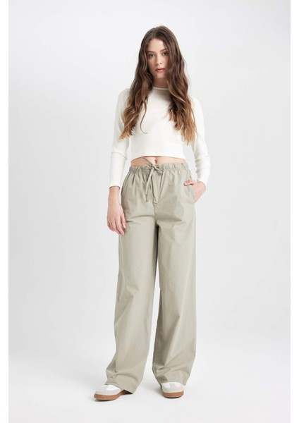 CoooCoool Straight Fit Lastikli Bel Bağcıklı Cepli Basic Düz Poplin Pantol D3764AX24AU