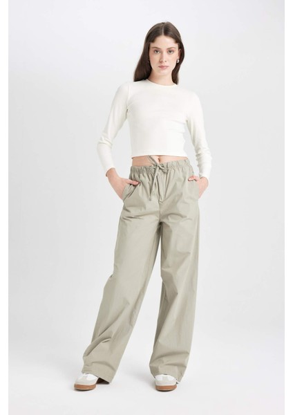 CoooCoool Straight Fit Lastikli Bel Bağcıklı Cepli Basic Düz Poplin Pantol D3764AX24AU