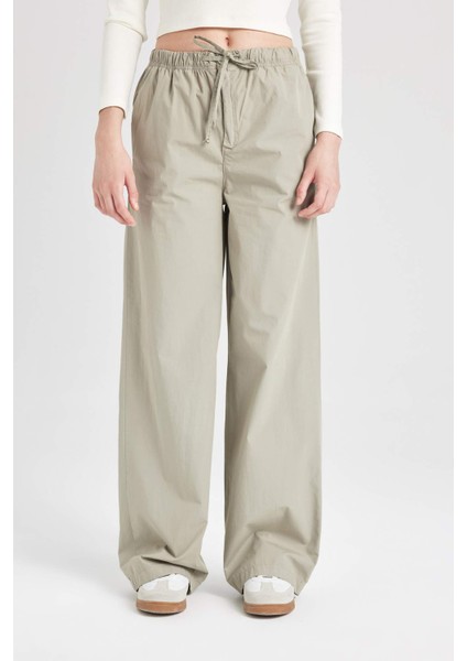 CoooCoool Straight Fit Lastikli Bel Bağcıklı Cepli Basic Düz Poplin Pantol D3764AX24AU