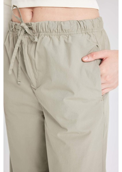 CoooCoool Straight Fit Lastikli Bel Bağcıklı Cepli Basic Düz Poplin Pantol D3764AX24AU