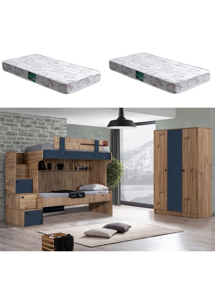 Riva 2li Ranza, 3 Kapaklı Dolap + 2 Adet Comfort Yatak