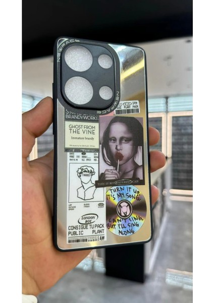 Sphone Xiaomi Redmi Note 13 Pro 4g Kılıf Aynalı Mona Lisa Kadın Resimli Portresi Silüet Desenli Graffiti 3D