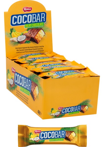 Sütlü Çikolata Kaplamalı Muz Aromalı Hindistan Cevizi Dolgulu Bar - 12 Gr. 48 Adet (1 Kutu)