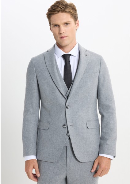 ALTINYILDIZ CLASSICS Erkek Gri Slim Fit Dar Kesim Mono Yaka Desenli Yelekli Takım Elbise