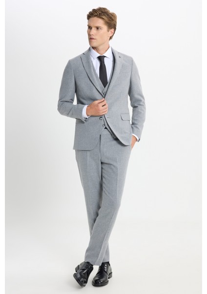 ALTINYILDIZ CLASSICS Erkek Gri Slim Fit Dar Kesim Mono Yaka Desenli Yelekli Takım Elbise fiyatları
