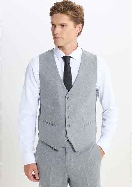ALTINYILDIZ CLASSICS Erkek Gri Slim Fit Dar Kesim Mono Yaka Desenli Yelekli Takım Elbise fırsatları