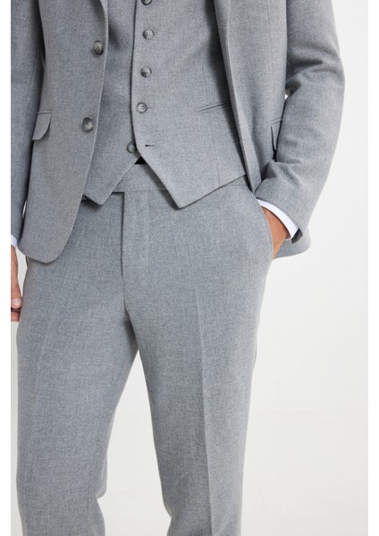 ALTINYILDIZ CLASSICS Erkek Gri Slim Fit Dar Kesim Mono Yaka Desenli Yelekli Takım Elbise